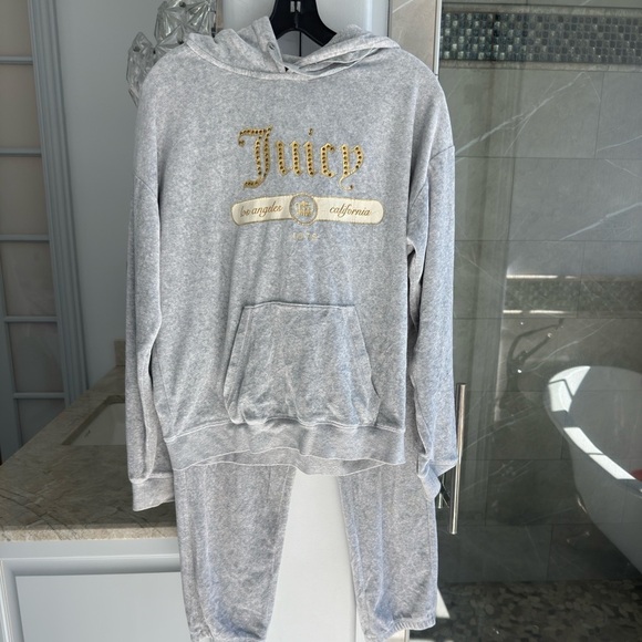 Juicy Couture Pants - Juicy Couture Velour Tracksuit Set in light Grey
